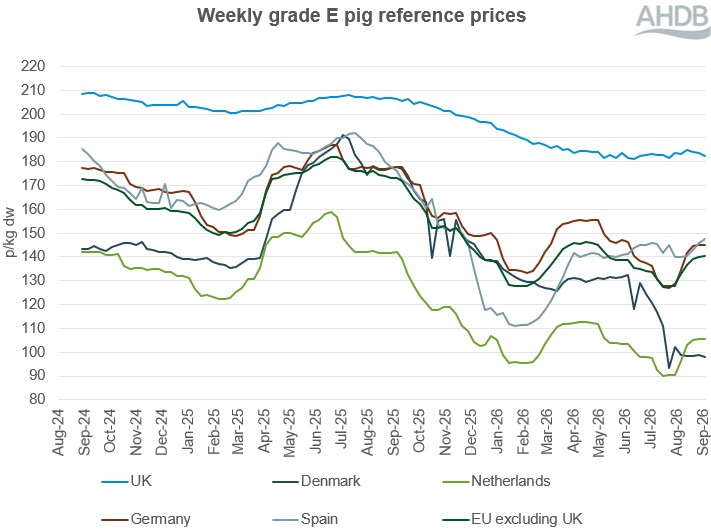 EU grade E pig prices chart 05 September 2026.